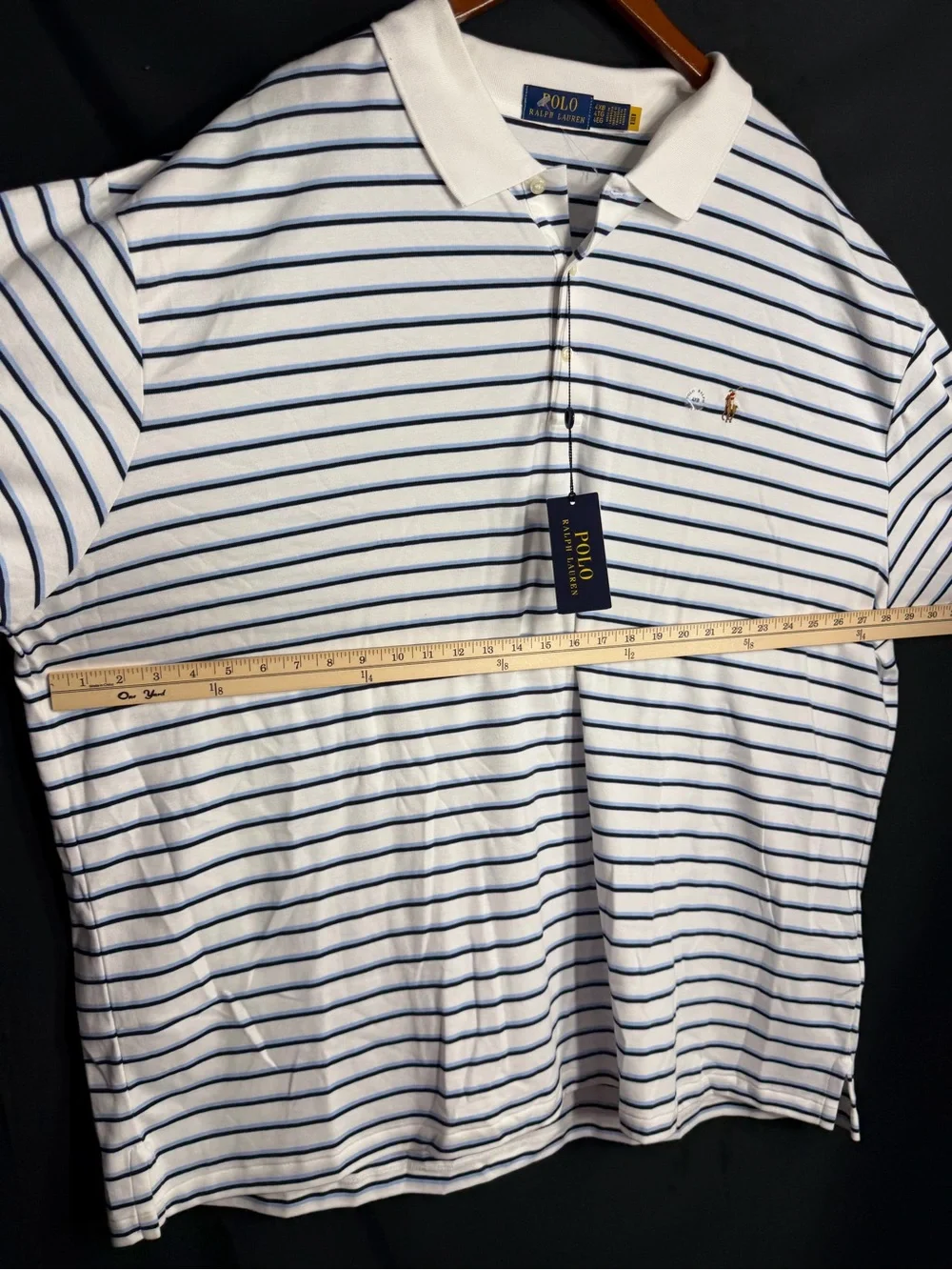 Ralph Lauren Men’s White Polo with Navy Horizontal Stripes size 4XB new w tags